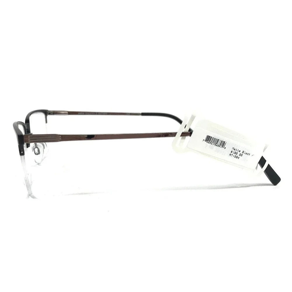 Adin Thomas Eyeglasses Frames AT-584 C2 Matte Black Silver Half Rim 54-18-145